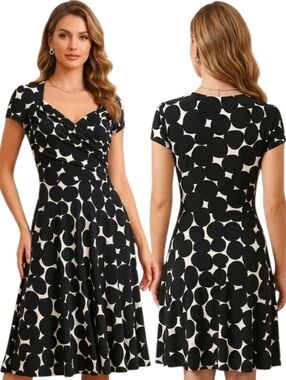 LEOTA Polka Dot Stretch Faux Wrap Dress - Size SP